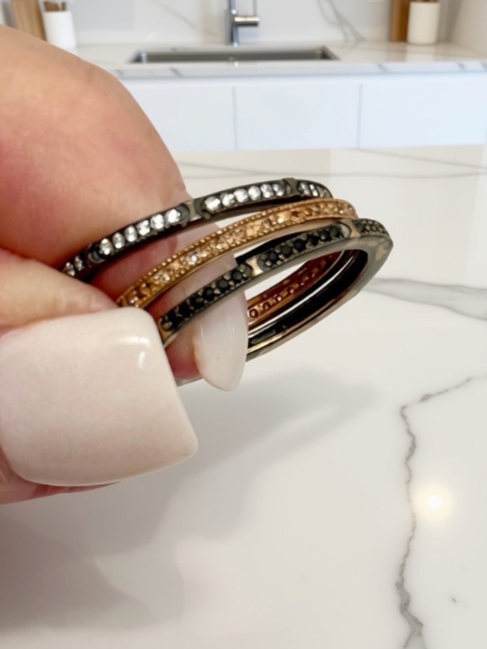 CRISLU Tri-Color Sterling Silver Stacking Rings – Set of 3